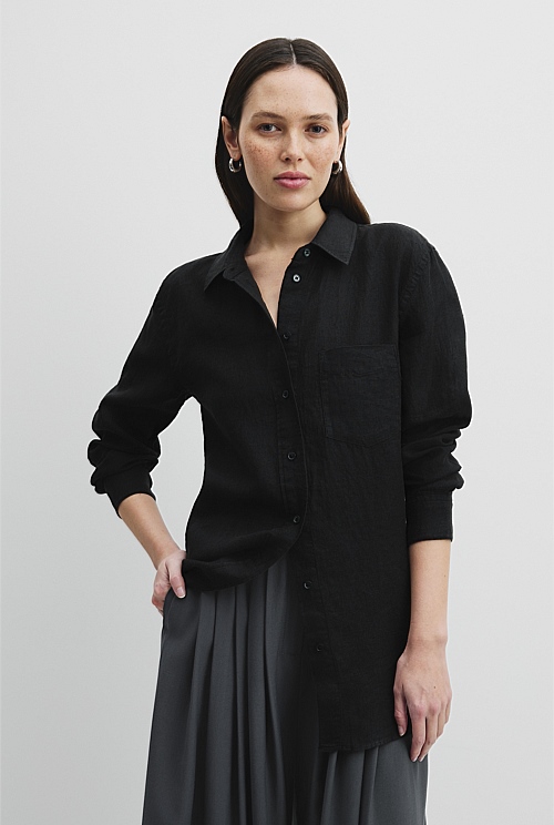 Black Organically Grown Linen Shirt - Shirts | Country Road