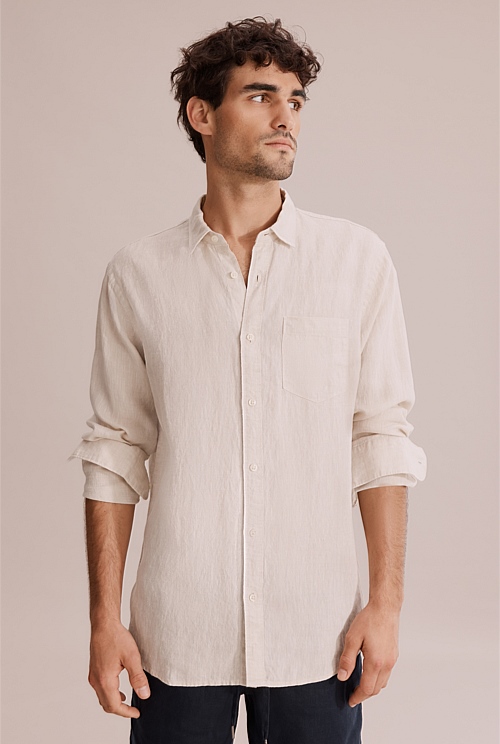 Almond Regular Fit Organically Grown Linen Shirt - Casual Shirts ...