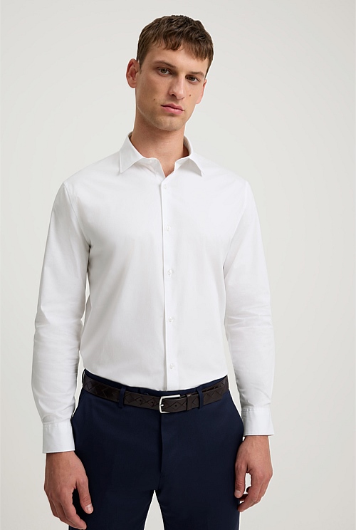 White Tailored Fit Poplin Stretch Shirt - Business Shirts | Country Road