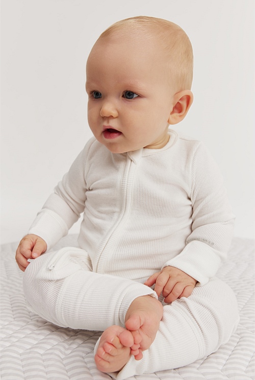 White Organically Grown Cotton Rib Jumpsuit - Jumpsuits & Bodysuits ...
