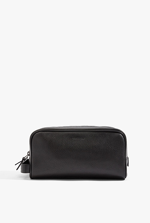 Black Large Leather Wash Bag - Bags | Country Road