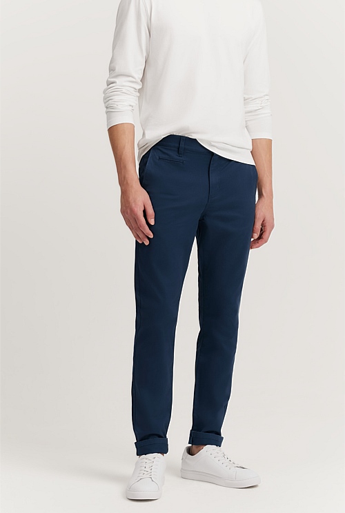 French Navy Verified Australian Cotton Tapered Fit Stretch Chino ...