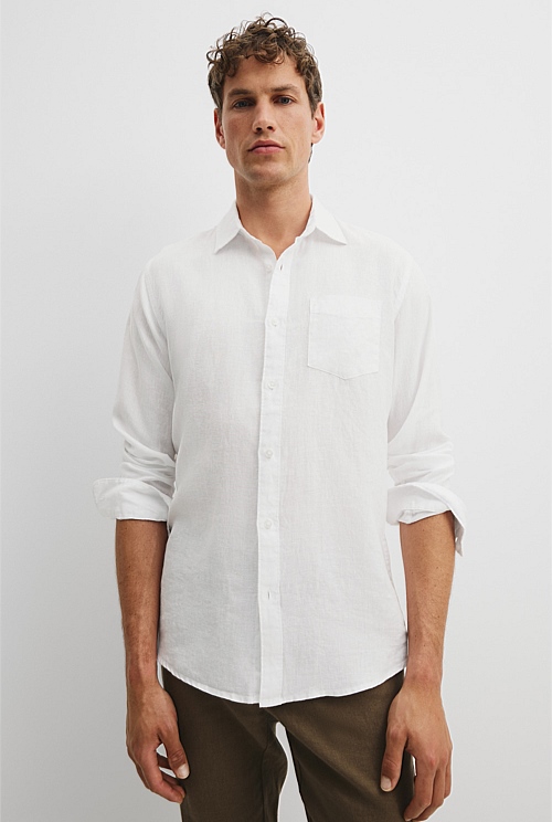 White Regular Fit Organically Grown Linen Shirt - Casual Shirts ...