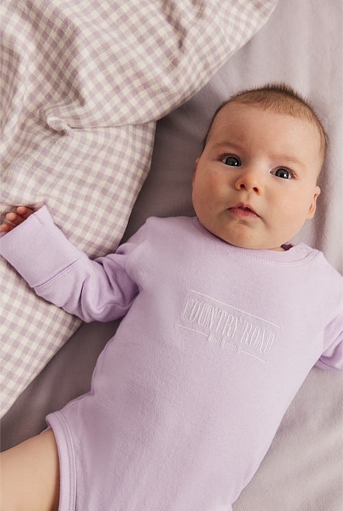 Lilac Organically Grown Cotton Heritage Long Sleeve Bodysuit Jumpsuits & Bodysuits Country Road