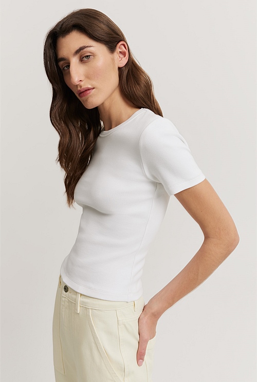 Antique White Australian Cotton Crop Fitted TShirt Australian Grown