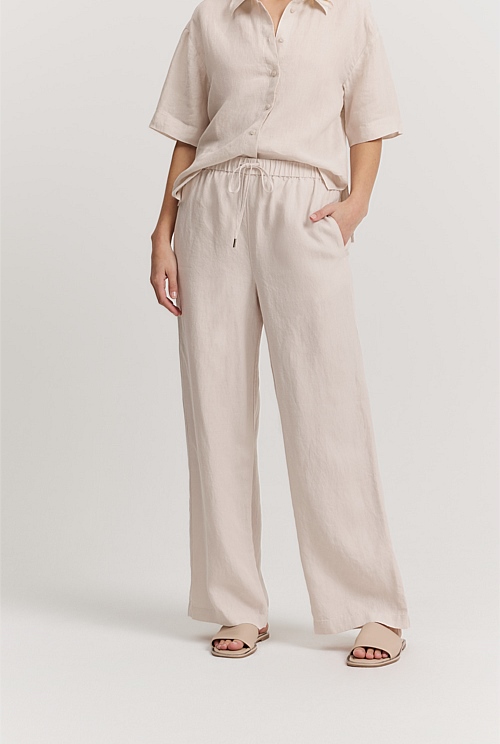 Stone Organically Grown Linen Pull-on Pant - Pants | Country Road