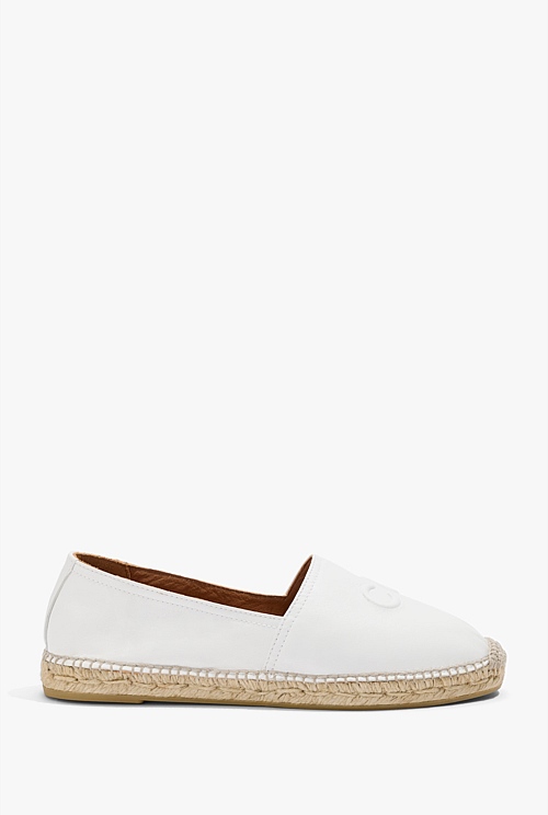 Antique White CR Logo Leather Espadrille - Flats | Country Road