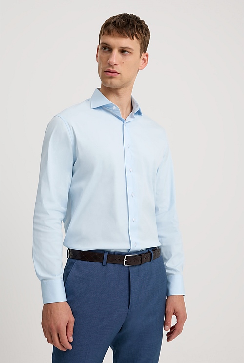 Pale Blue Tailored Fit Super Fine Cotton Stretch Shirt - Business ...