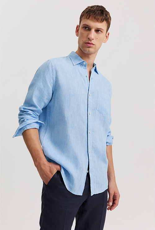 Pale Blue Regular Fit Organically Grown Linen Shirt - Casual Shirts ...