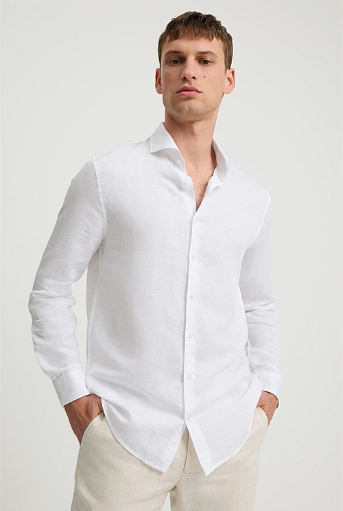 White Tailored Fit Cotton Linen Blend Shirt - Casual Shirts | Country Road