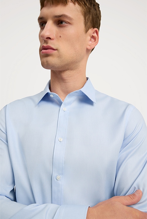 Light Blue Slim Fit Textured Travel Shirt - Business Shirts | Country Road