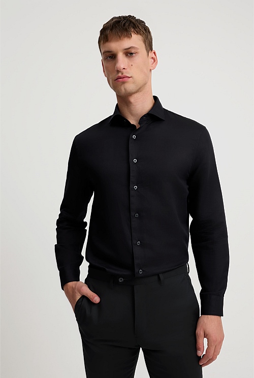Black Tailored Fit Cotton Linen Shirt - Casual Shirts | Country Road