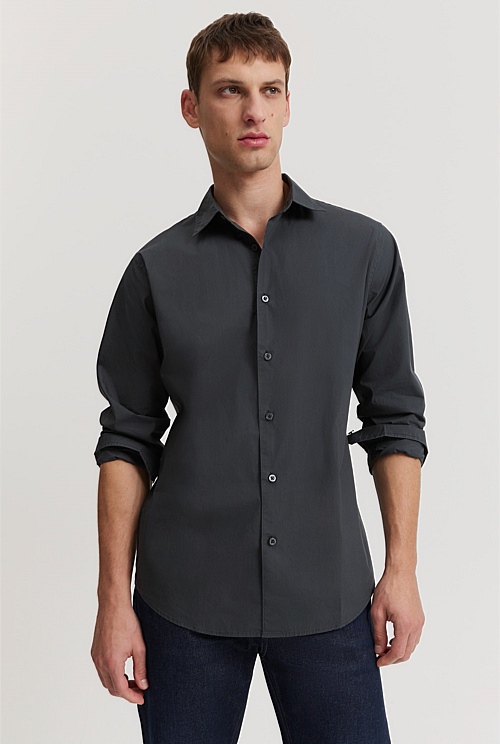 Washed Black Regular Fit Garment Dyed Poplin Shirt - Casual Shirts ...
