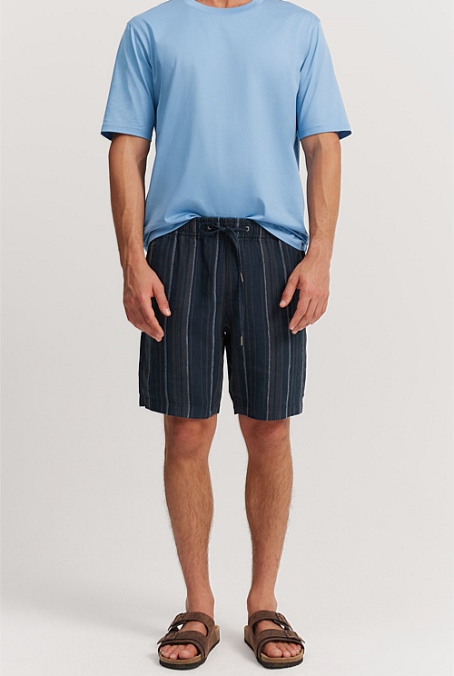 Navy Multi Organically Grown Linen Stripe Drawcord Short - Shorts ...