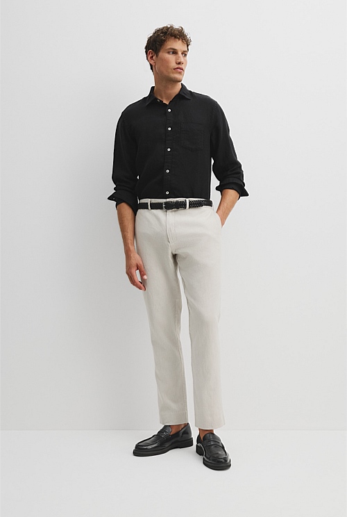 Black Regular Fit Organically Grown Linen Shirt - Casual Shirts ...
