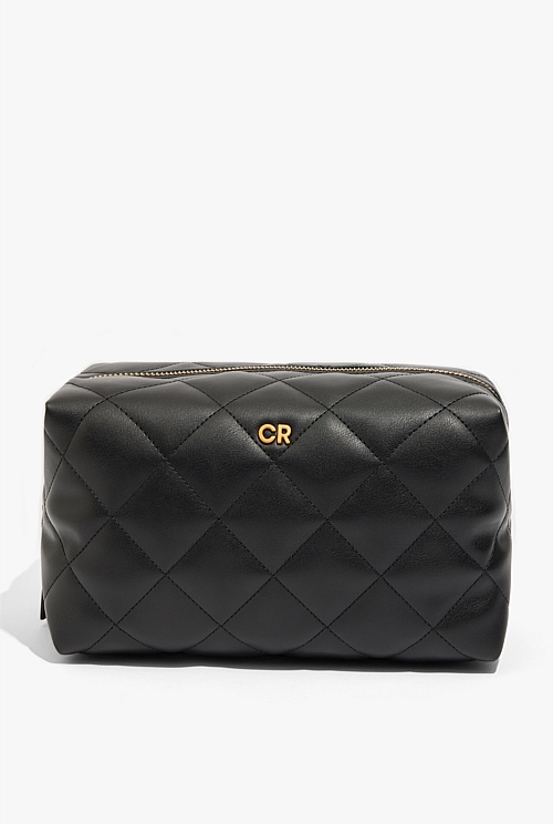 Black Quilted Zip Top Cosmetic Case - Bags | Country Road