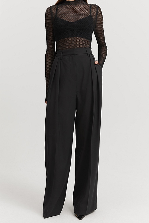 Black Pleat Wool Pant - Natural Fibres | Country Road