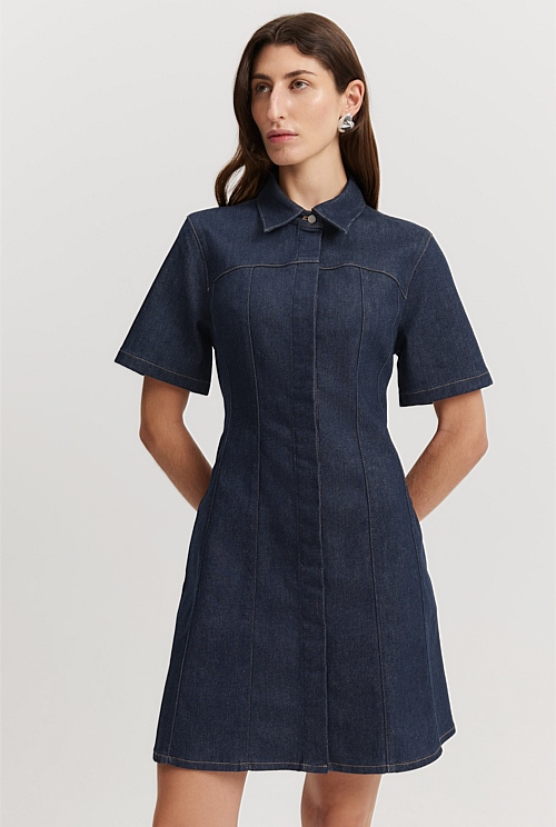 Raw Denim Panelled Denim Dress - Dresses | Country Road