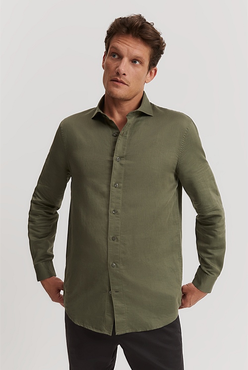 Fern Green Tailored Fit Cotton Linen Shirt - Natural Fibres | Country Road