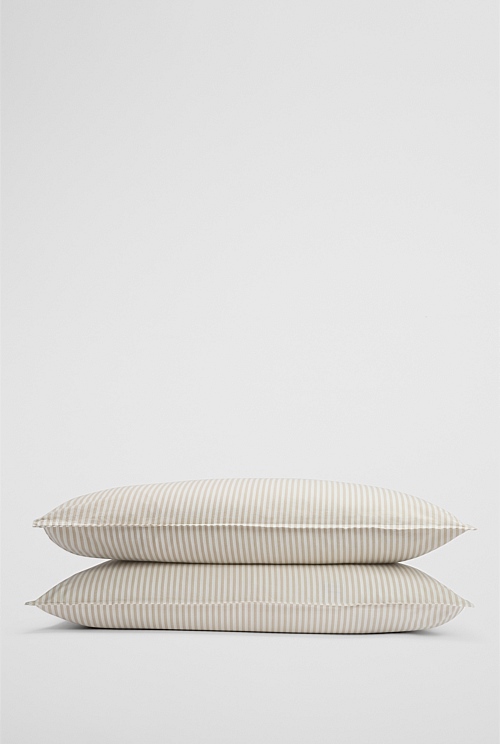 Natural Brae Australian Cotton Stripe Standard Pillowcase Pair