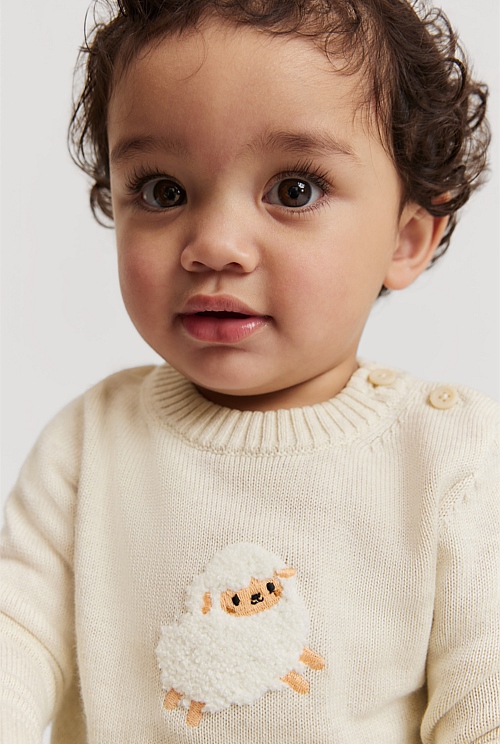 Oatmeal Organically Grown Cotton Sheep Knit - Knitwear | Country Road