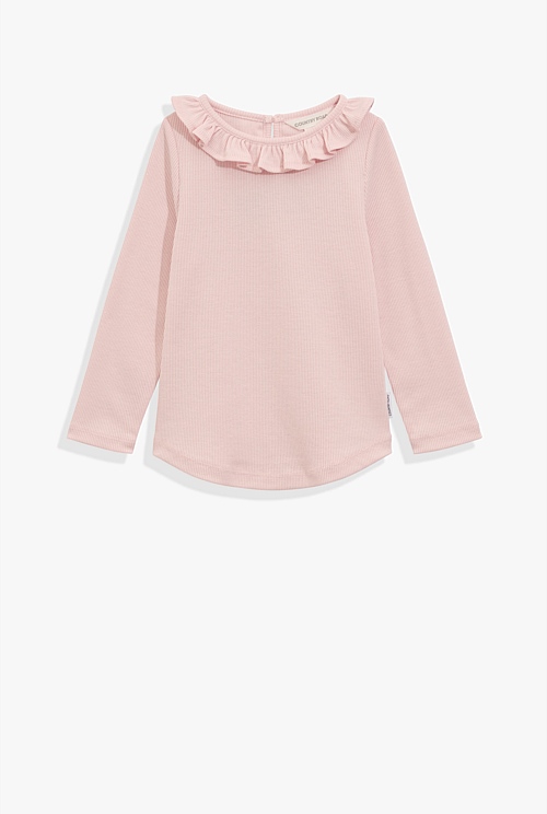 Mineral Pink Recycled Polyester Blend Soft Frill T-Shirt - T-Shirts ...