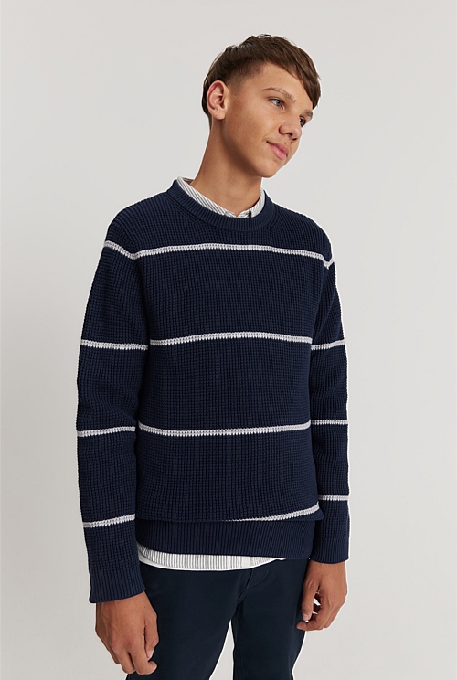 Teen Organically Grown Cotton Waffle Stripe Knit - Knitwear | Country Road