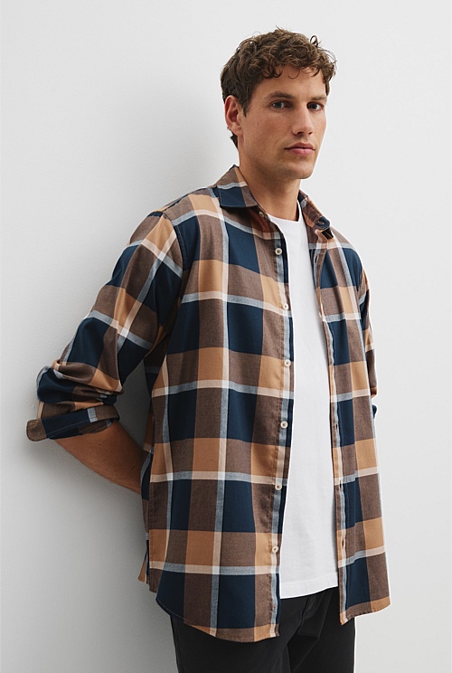 Walnut Regular Fit Australian Good Earth Cotton Flannel Check Shirt ...