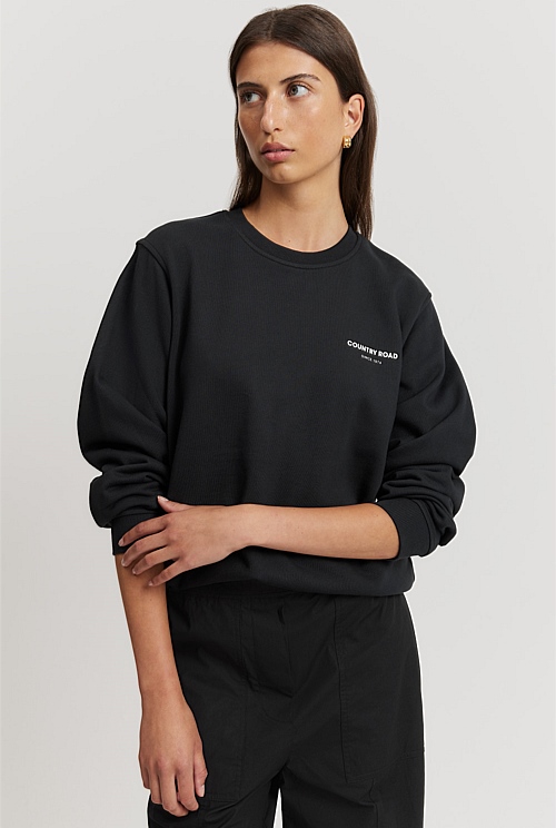 Black Australian Cotton Relaxed Fit Sweat - Natural Fibres | Country Road