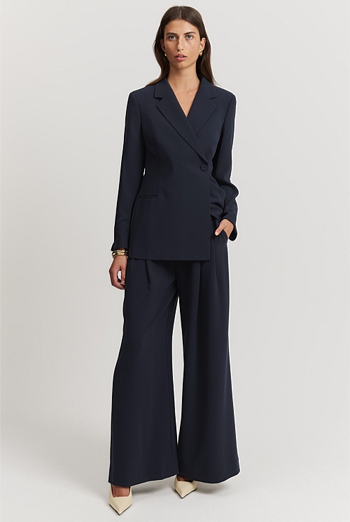 Navy Soft Pleat Pant - Pants | Country Road