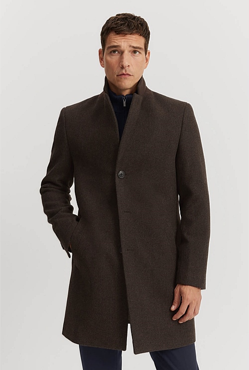 Chocolate Recycled Wool Blend Crombie - Jackets & Coats | Country Road