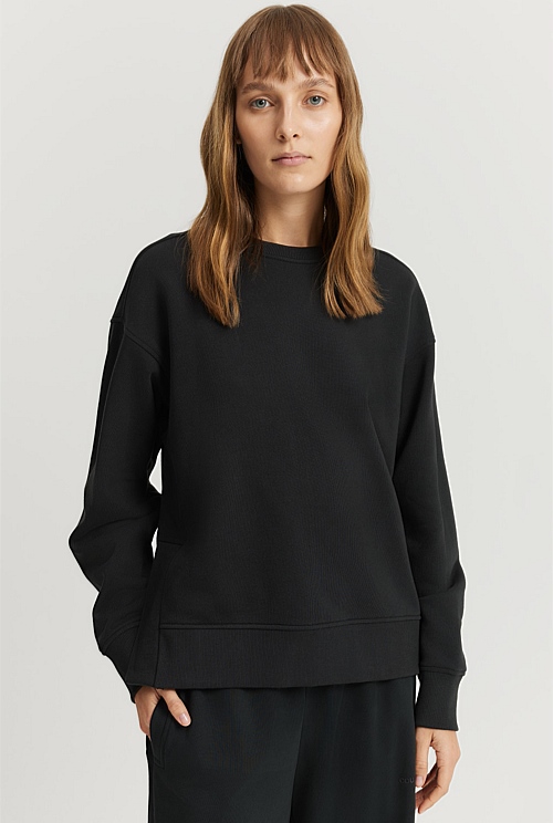 Black Australian Cotton Split Hem Crew Sweat - Natural Fibres | Country ...