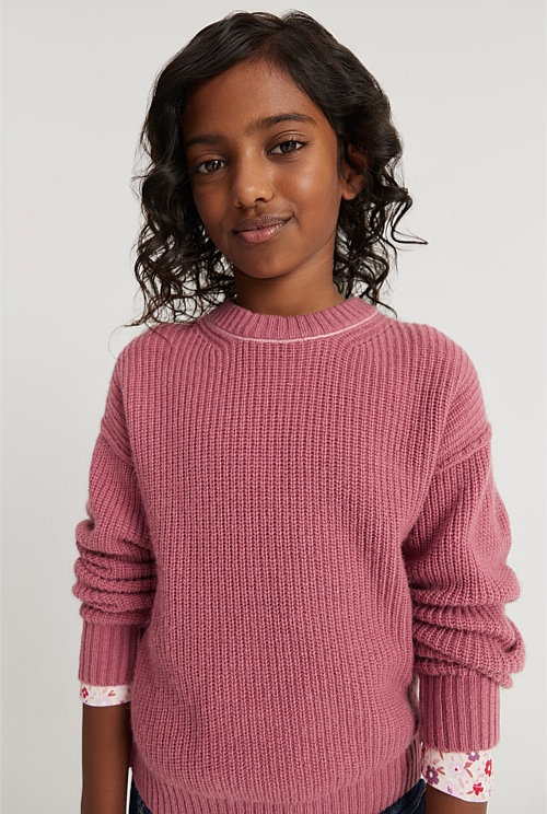 Deep Rose Contrast Knit Pullover - Knitwear | Country Road