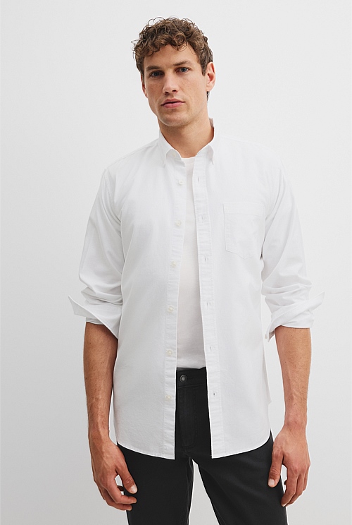 White Regular Fit Australian Good Earth Cotton Oxford Shirt - Natural ...