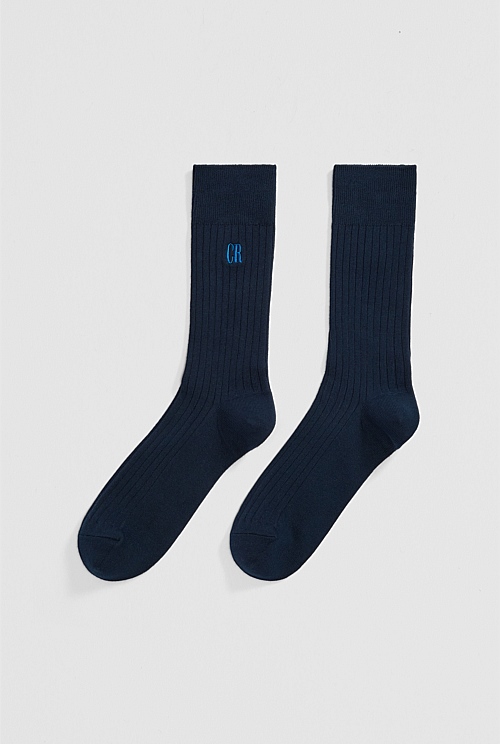 Navy Australian Cotton Blend Country Road Ribbed Crew Sock Australian Grown Country Road