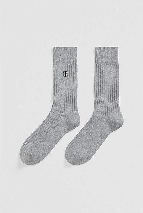 Grey Marle Australian Cotton Blend Country Road Ribbed Crew Sock Australian Grown Country Road