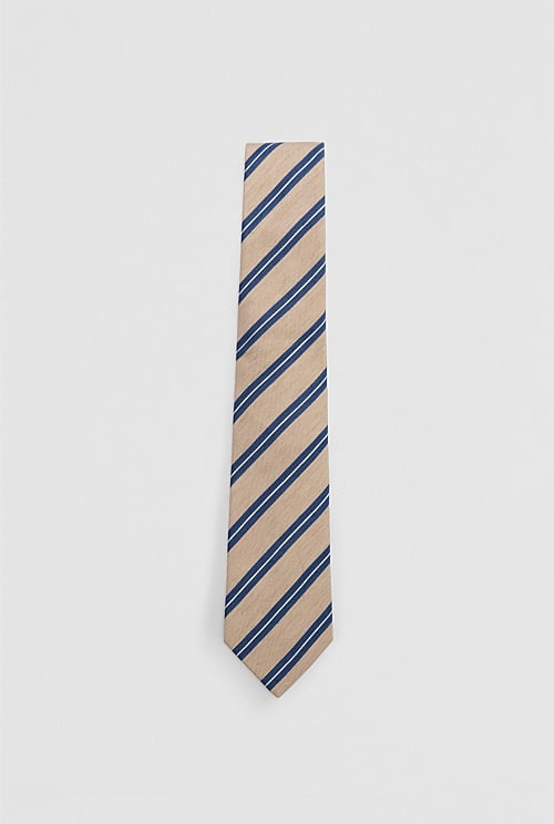 Stone Linen Silk Stripe Tie - Work | Country Road