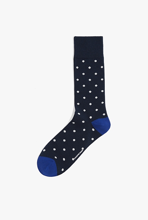 Navy Australian Cotton Blend Spotted Sock - Socks | Country Road