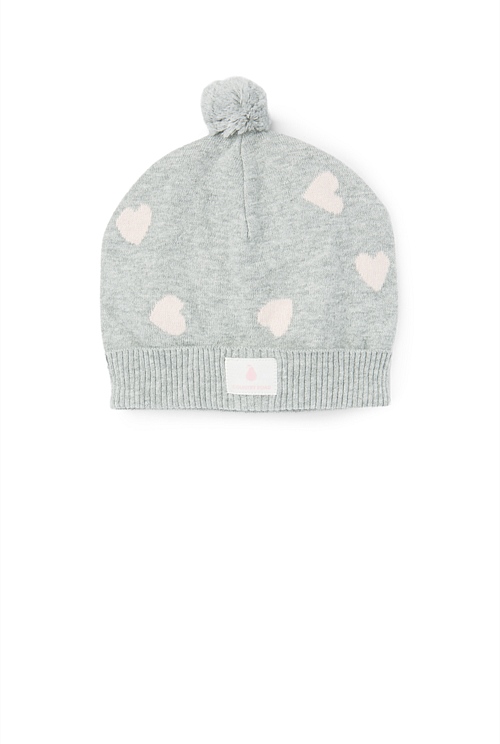 Light Grey Marle Heart Knit Beanie Accessories Country Road