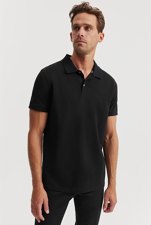 Black Verified Australian Cotton Pique Polo - T-Shirts | Country Road