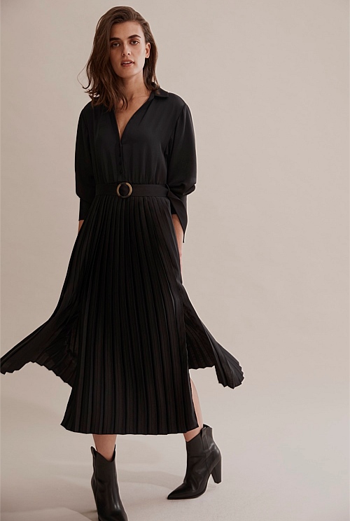 Black Pleated Shirt Dress - Dresses | Country Road