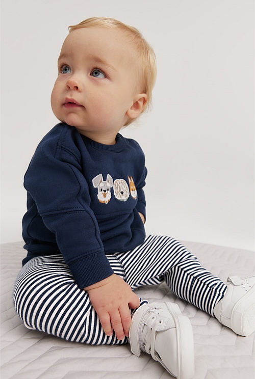 Navy Organically Grown Cotton Stripe Soft Pant - Pants | Country Road