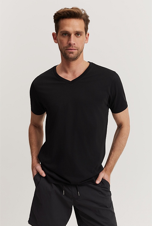 Black Pima Cotton V-Neck T-Shirt - T-Shirts | Country Road