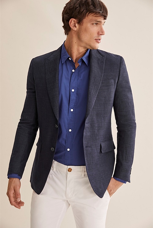 Navy Slim Textured Blazer - Jackets & Coats | Country Road