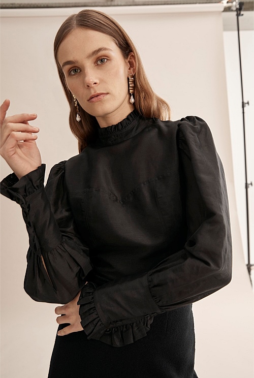 Black Panelled Blouse - Shirts | Country Road