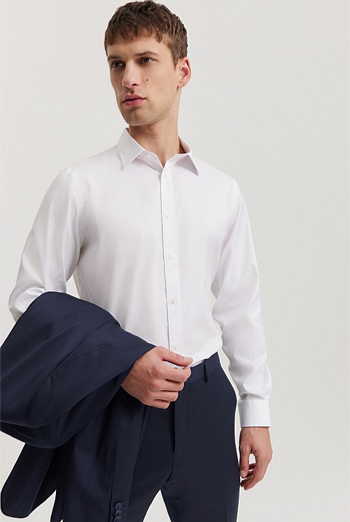 White Regular Fit Textured Travel Shirt - Business Shirts | Country Road
