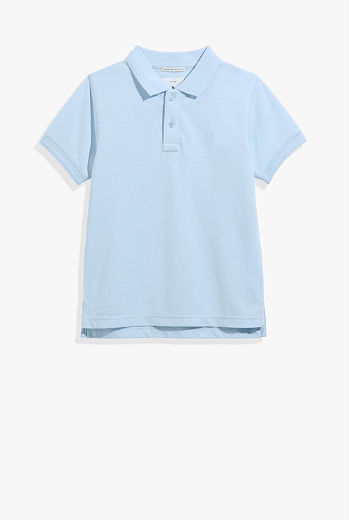 Pale Blue Organically Grown Cotton Polo Shirt - Natural Fibres ...