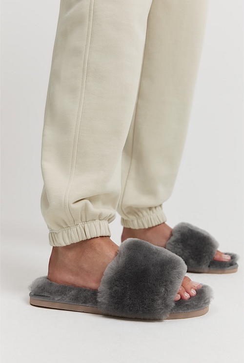 Charcoal Australian Made Shearling Slide Flats Country Road