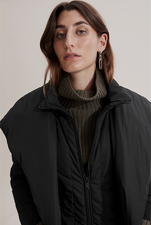 Black Recycled Polyester Wrap Longline Puffer Jackets & Coats