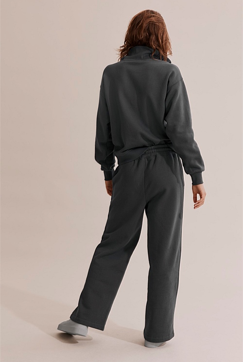 Charcoal Australian Cotton Wide Leg Track Pant - Natural Fibres ...